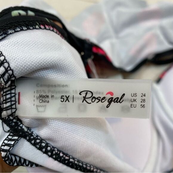 New With Tags RoseGal Black Floral Ruffle Bikini Swim Top 5X - Picture 9 of 10